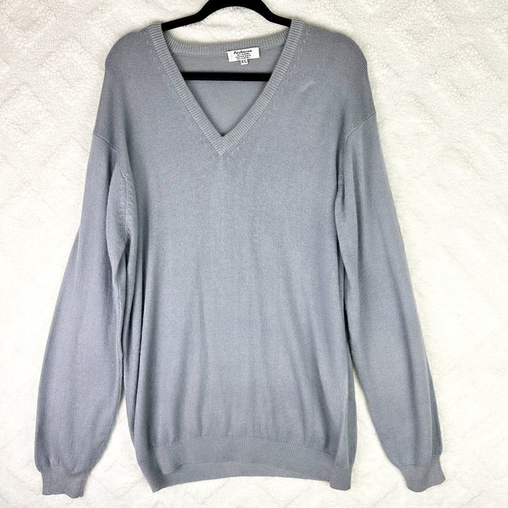 Pashmina Men's Vintage Nepal V-Neck Sweater Size XL Light Blue